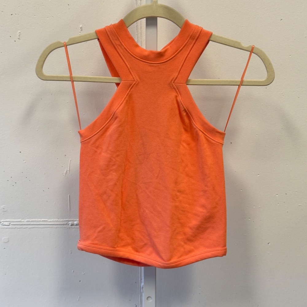 NWT Happily Grey Coral Orange High Neck Halter Ribbed Crop Tank Top S/M Summer